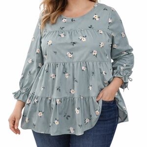 SHEIN Green Floral Tiered Top